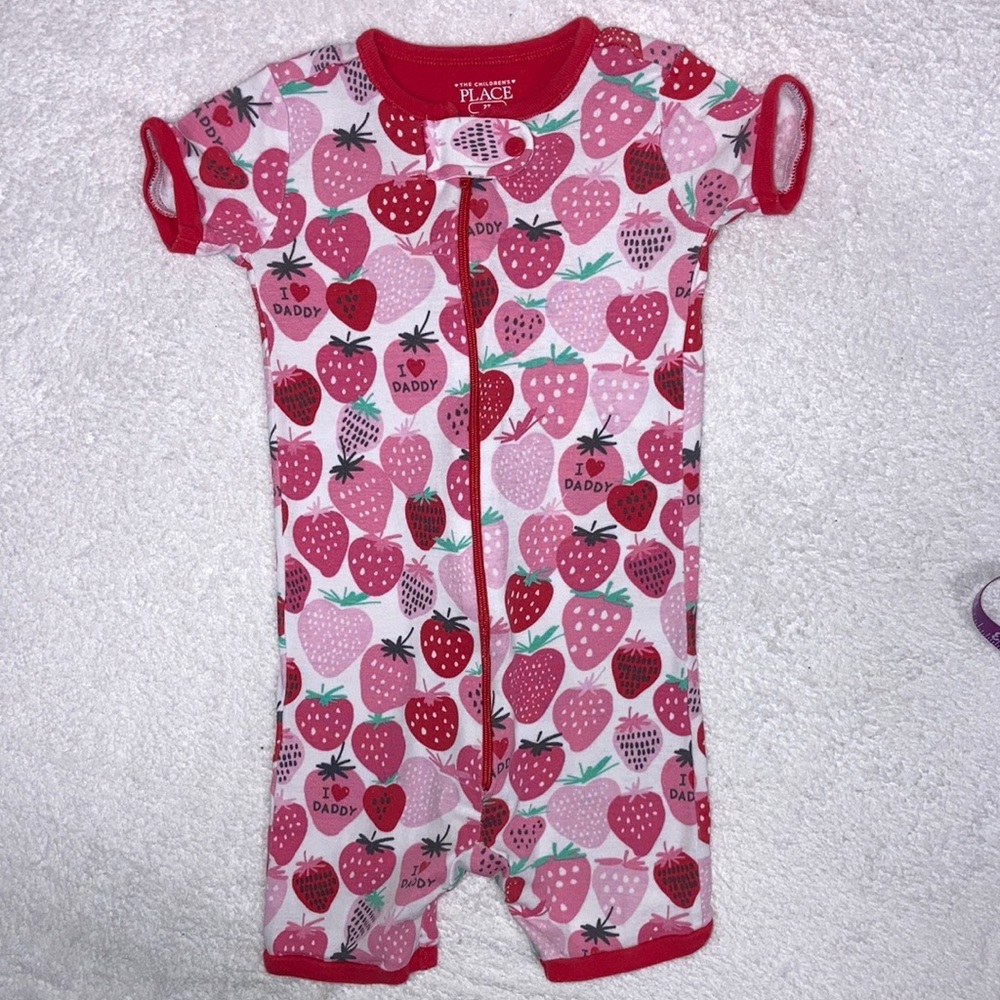 TCP strawberry I love daddy shortall pajama one piece zip cotton 2t